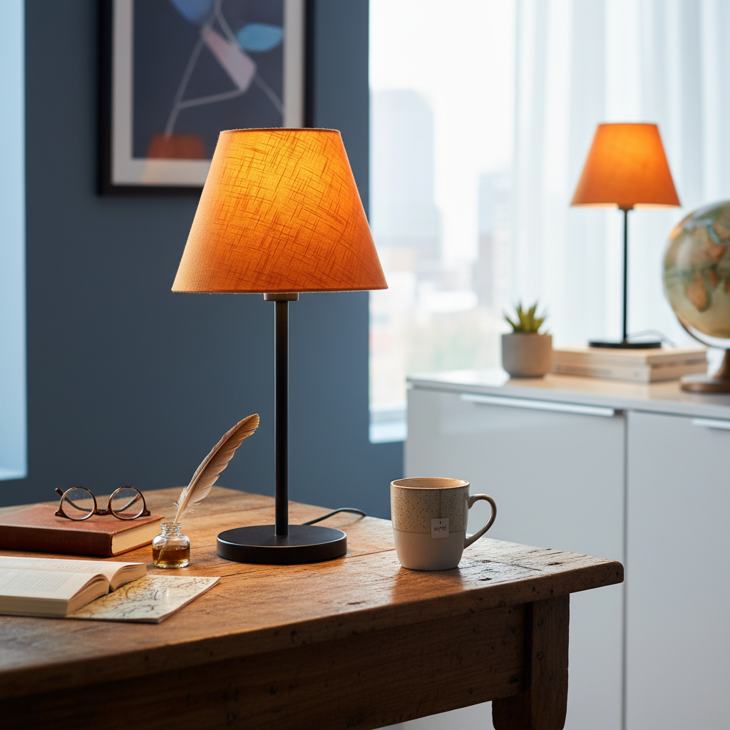 Slim Contemporary Night Lamp – Fabric Shade Accent Light for Home & Office, Pack Of 1(Orange Texture) - Image 6