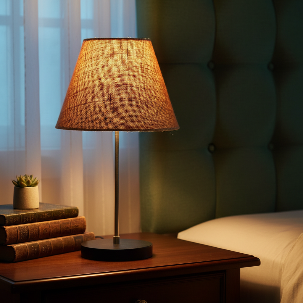 Minimalist Desk Lamp with Black Round Base – Soft Warm Lighting for Living Room & Study, Pack Of 1(Natural Jute)