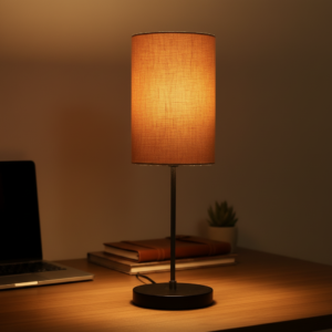 Minimalist Desk Lamp with Black Round Base – Soft Warm Lighting for Living Room & Study, Pack Of 1(Beige Cylinder)