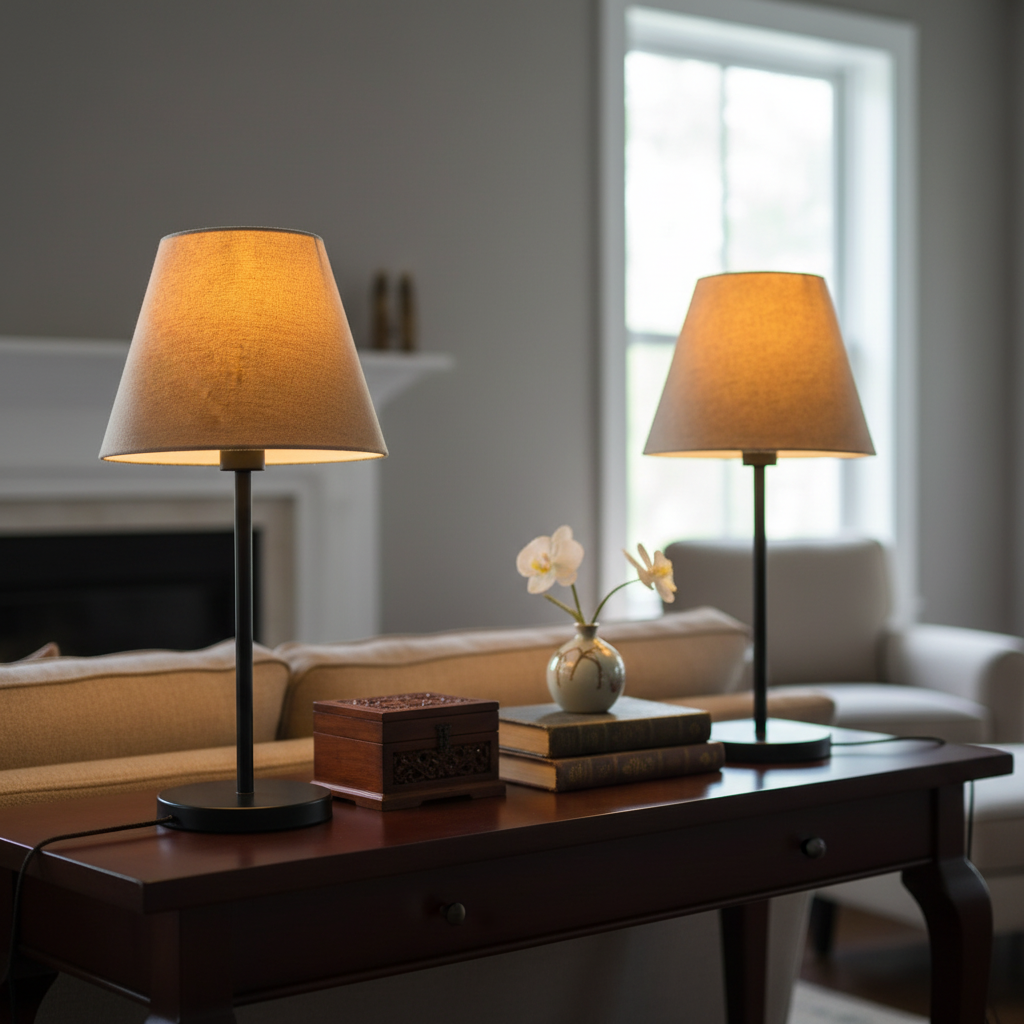 Slim Contemporary Night Lamp – Fabric Shade Accent Light for Home & Office, Pack Of 2(Beige) - Image 3