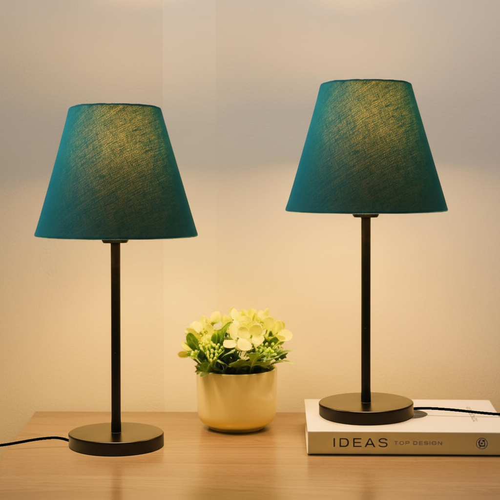 Slim Contemporary Night Lamp – Fabric Shade Accent Light for Home & Office, Pack Of 2(Teal) - Image 5