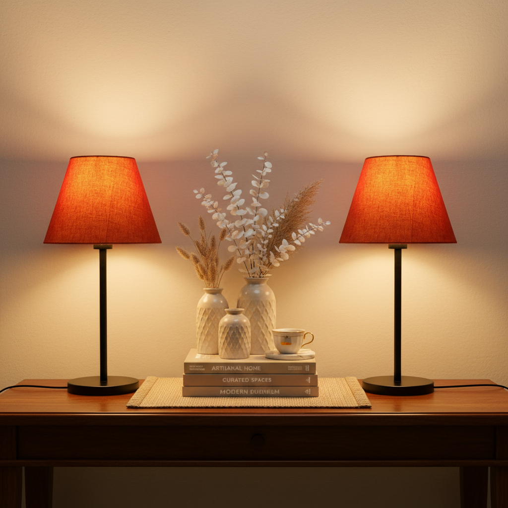 Slim Contemporary Night Lamp – Fabric Shade Accent Light for Home & Office, Pack Of 2(Red Texture) - Image 8