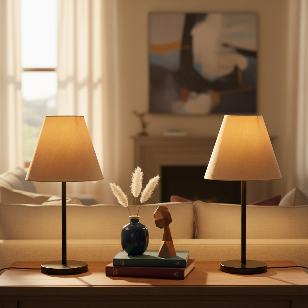 Slim Contemporary Night Lamp – Fabric Shade Accent Light for Home & Office, Pack Of 2(Cream)