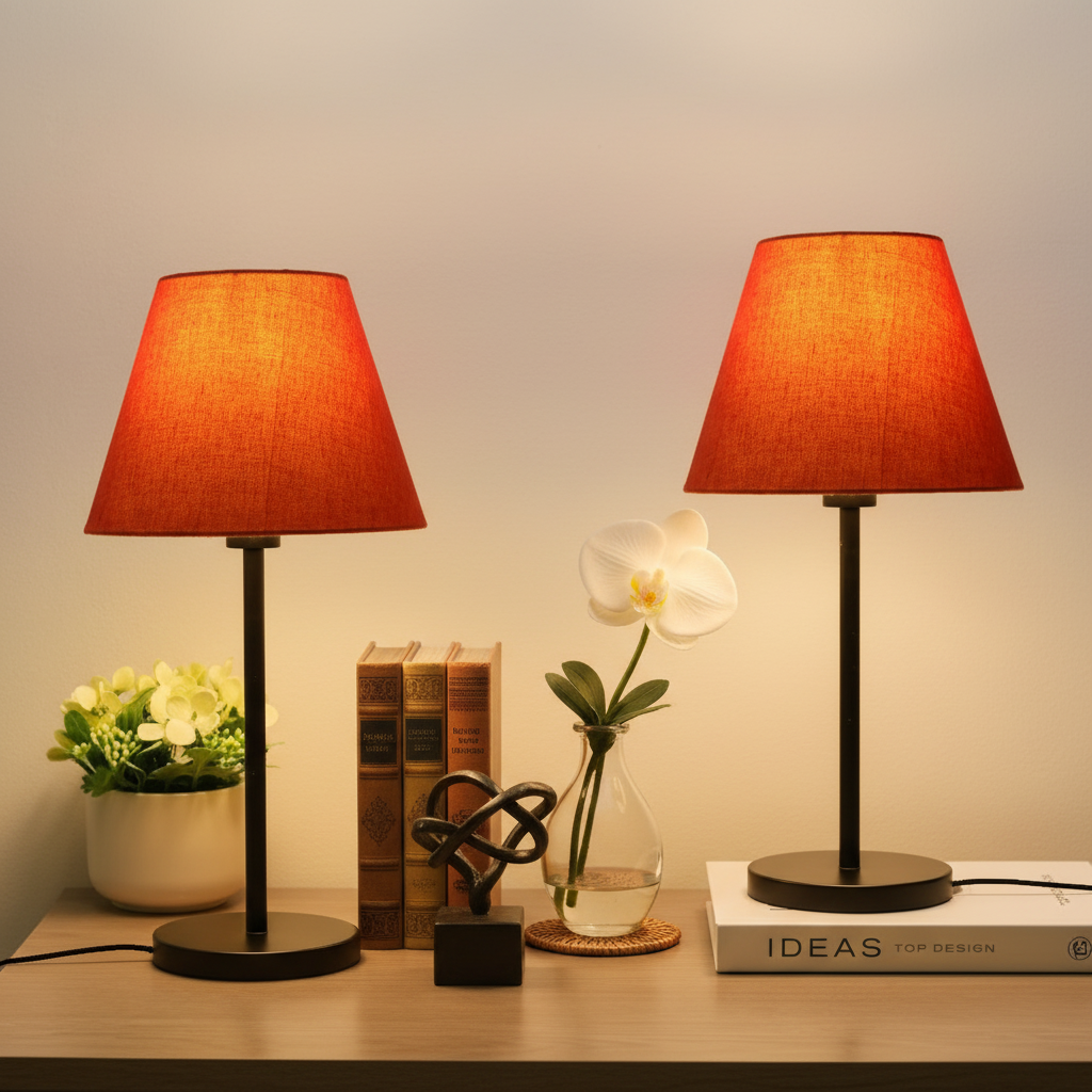 Slim Contemporary Night Lamp – Fabric Shade Accent Light for Home & Office, Pack Of 2(Red Texture) - Image 11