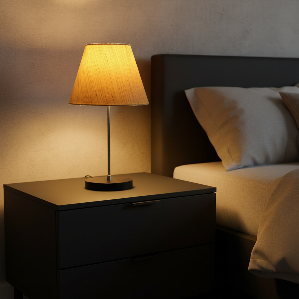 Minimalist Desk Lamp with Black Round Base – Soft Warm Lighting for Living Room & Study, Pack Of 1(Cream Texture) - Image 3