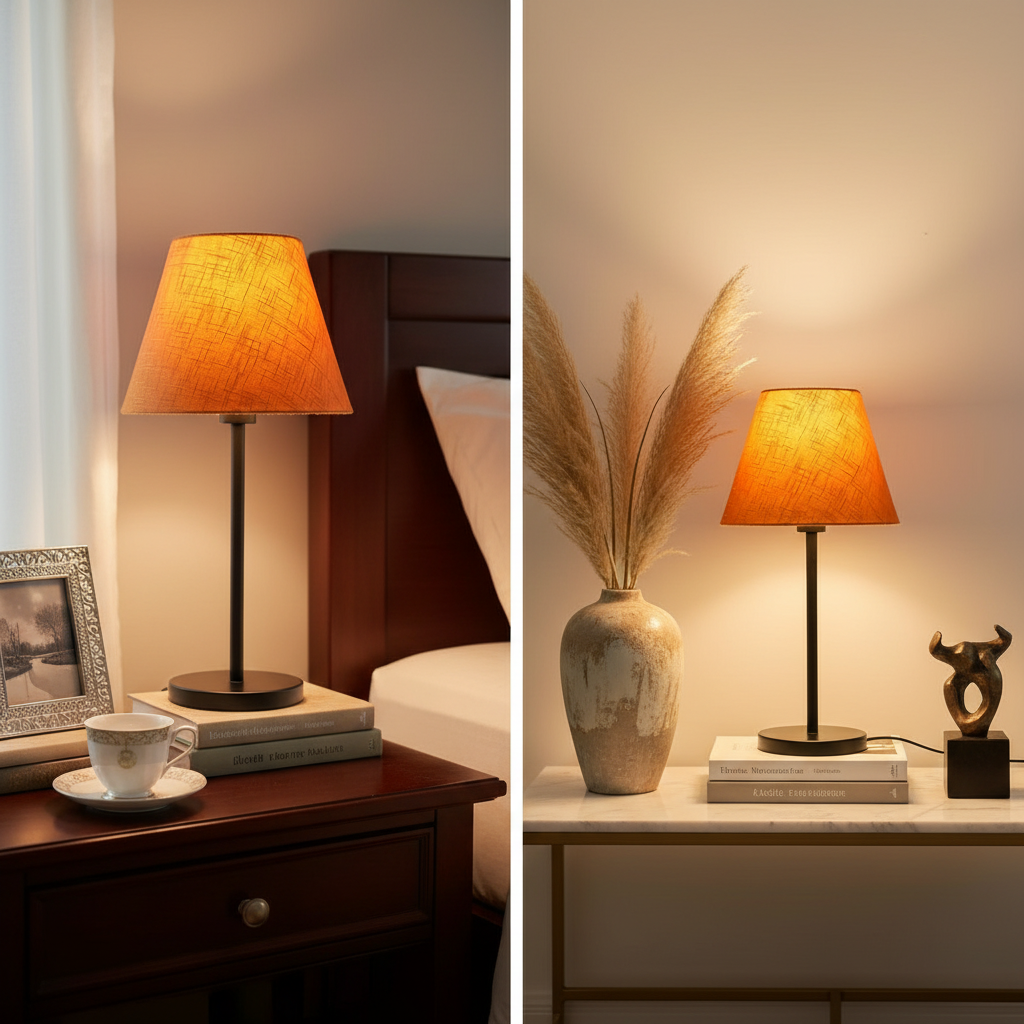 Slim Contemporary Night Lamp – Fabric Shade Accent Light for Home & Office, Pack Of 2(Orange Texture) - Image 3