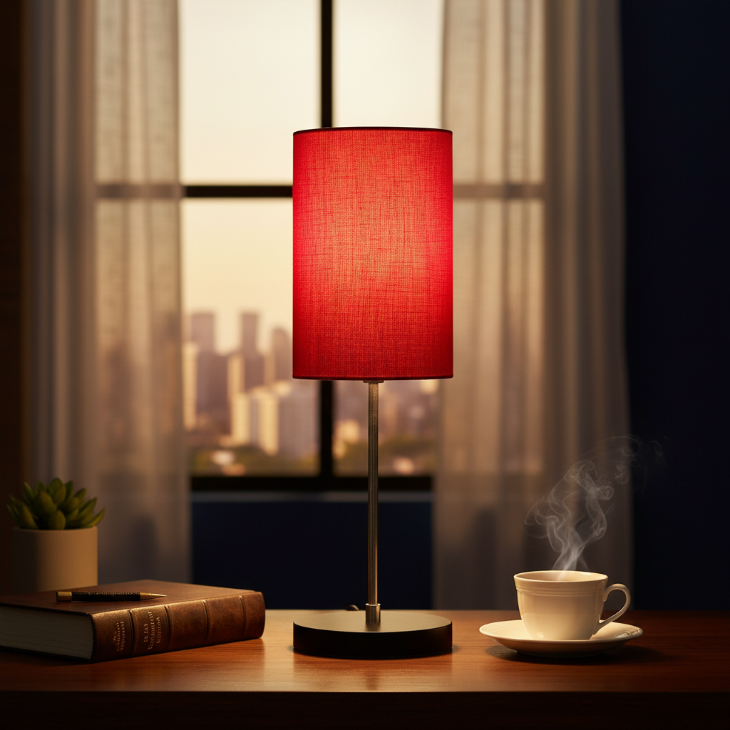 Minimalist Desk Lamp with Black Round Base – Soft Warm Lighting for Living Room & Study, Pack Of 1(Red Cylinder)