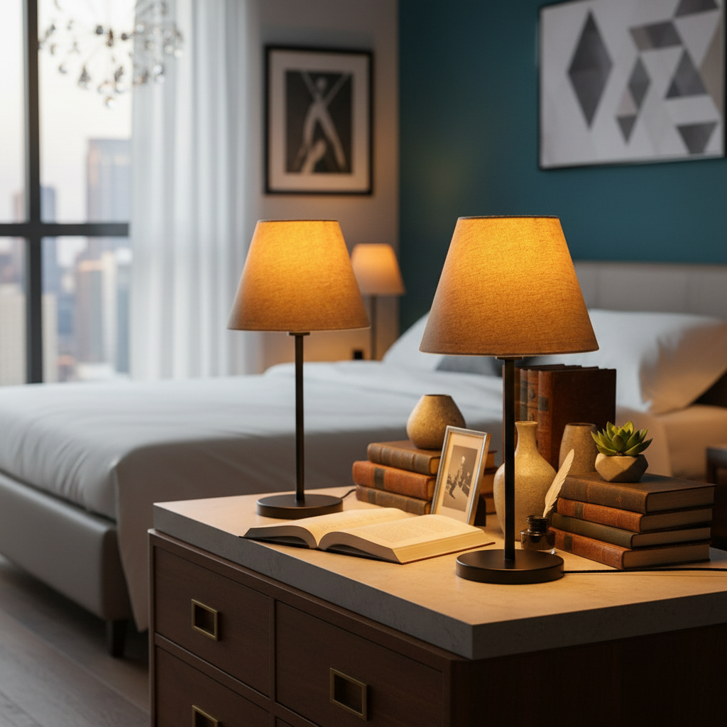 Slim Contemporary Night Lamp – Fabric Shade Accent Light for Home & Office, Pack Of 2(Beige) - Image 5