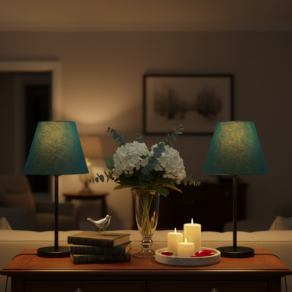 Slim Contemporary Night Lamp – Fabric Shade Accent Light for Home & Office, Pack Of 2(Teal) - Image 11