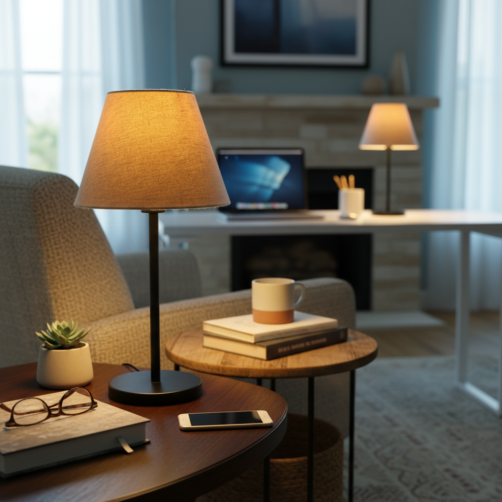 Slim Contemporary Night Lamp – Fabric Shade Accent Light for Home & Office, Pack Of 1(Beige) - Image 9