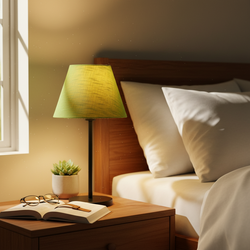 Slim Contemporary Night Lamp – Fabric Shade Accent Light for Home & Office, Pack Of 1(Green Texture) - Image 11