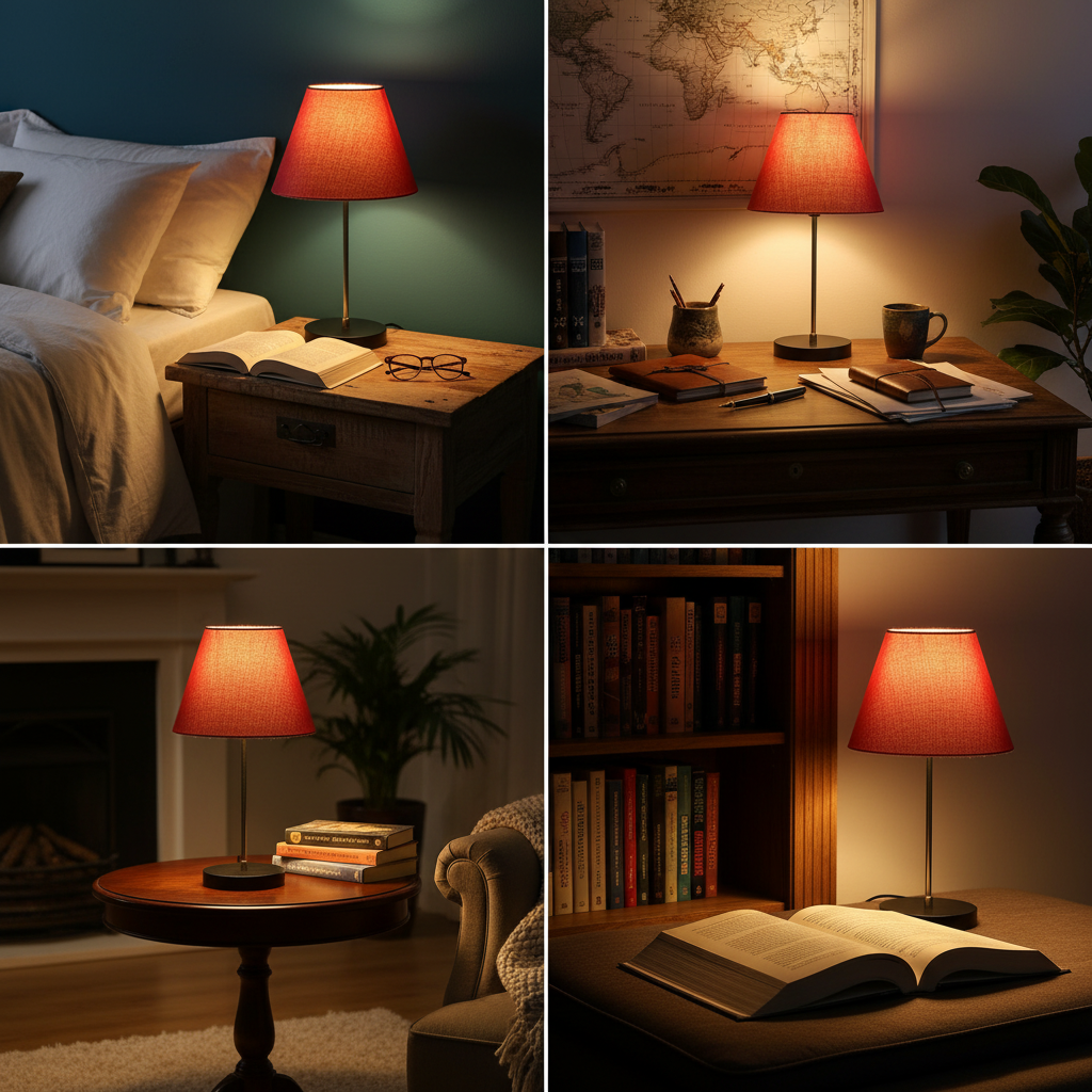 Minimalist Desk Lamp with Black Round Base – Soft Warm Lighting for Living Room & Study, Pack Of 1(Red Texture) - Image 8