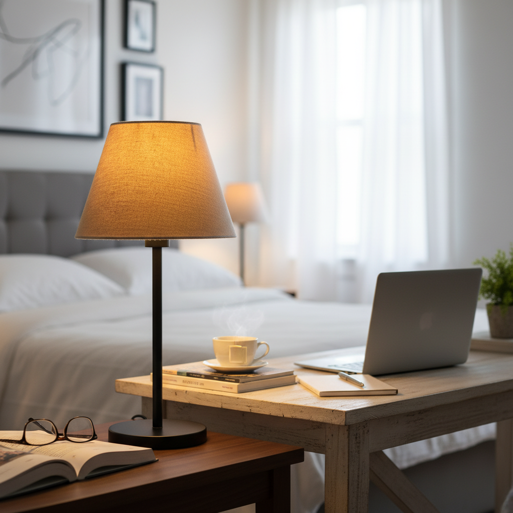 Slim Contemporary Night Lamp – Fabric Shade Accent Light for Home & Office, Pack Of 1(Beige) - Image 11