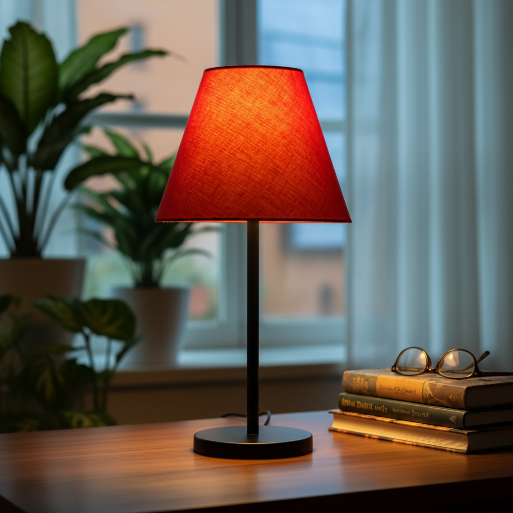 Slim Contemporary Night Lamp – Fabric Shade Accent Light for Home & Office, Pack Of 1(Red)