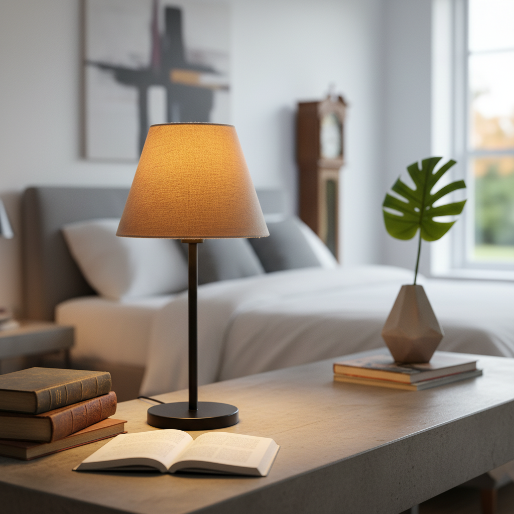 Slim Contemporary Night Lamp – Fabric Shade Accent Light for Home & Office, Pack Of 1(Beige) - Image 2