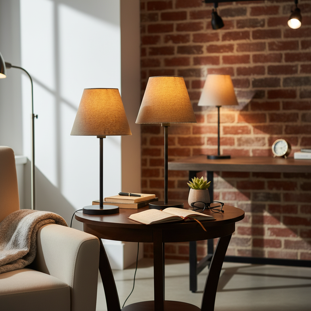 Slim Contemporary Night Lamp – Fabric Shade Accent Light for Home & Office, Pack Of 2(Cream Texture) - Image 3