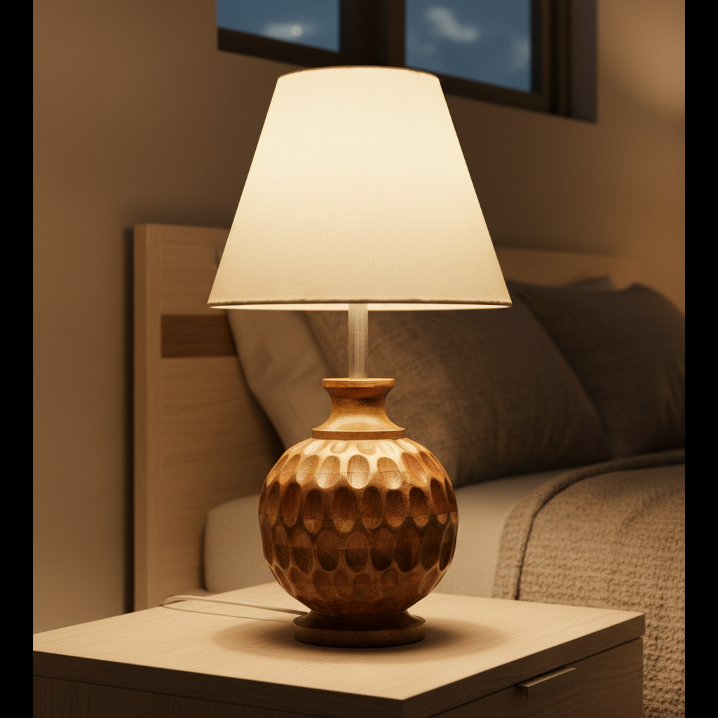 Artisan Carved Wood Table Lamp – Elegant Bedroom & Living Room Accent Light, Pack Of 1(White) - Image 11