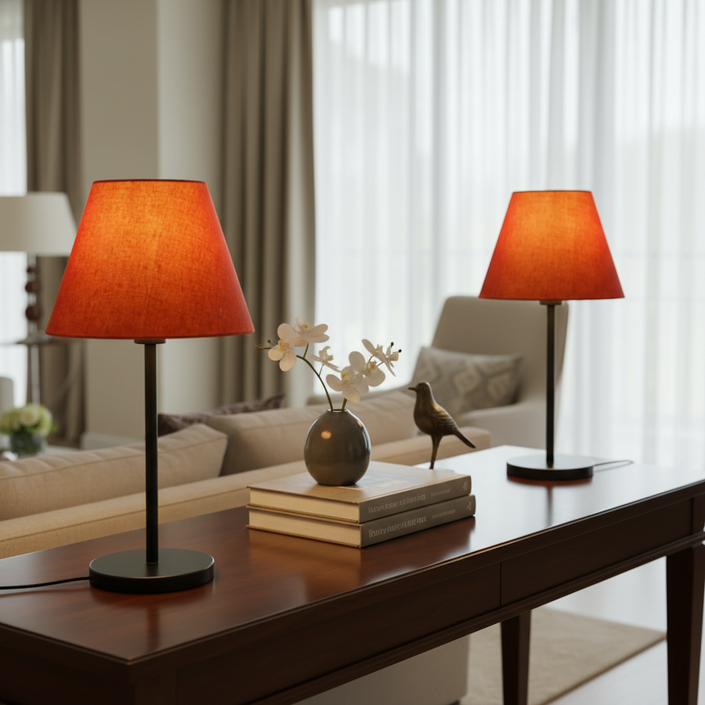 Slim Contemporary Night Lamp – Fabric Shade Accent Light for Home & Office, Pack Of 2(Red Texture) - Image 9