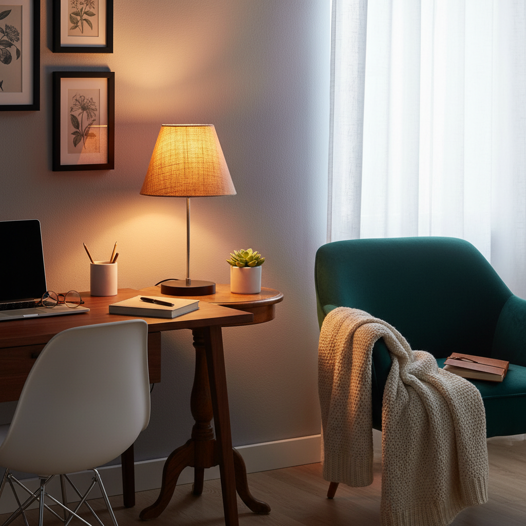 Minimalist Desk Lamp with Black Round Base – Soft Warm Lighting for Living Room & Study, Pack Of 1(Natural Jute) - Image 3