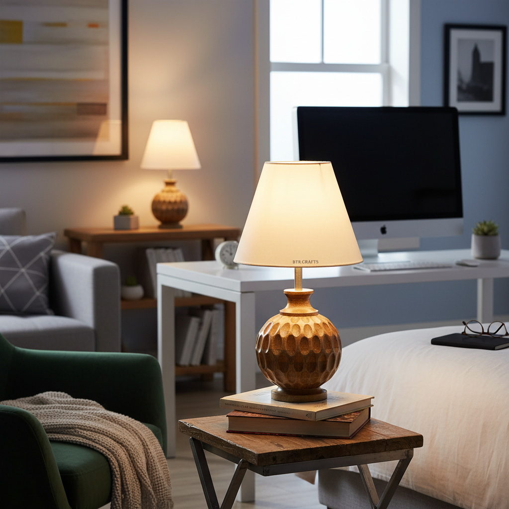 Artisan Carved Wood Table Lamp – Elegant Bedroom & Living Room Accent Light, Pack Of 1(White) - Image 12