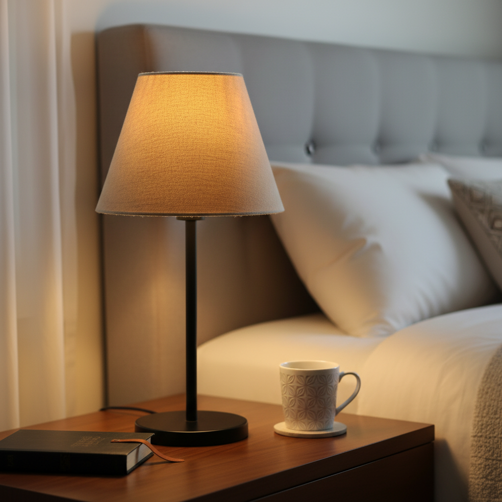 Slim Contemporary Night Lamp – Fabric Shade Accent Light for Home & Office, Pack Of 1(Beige)