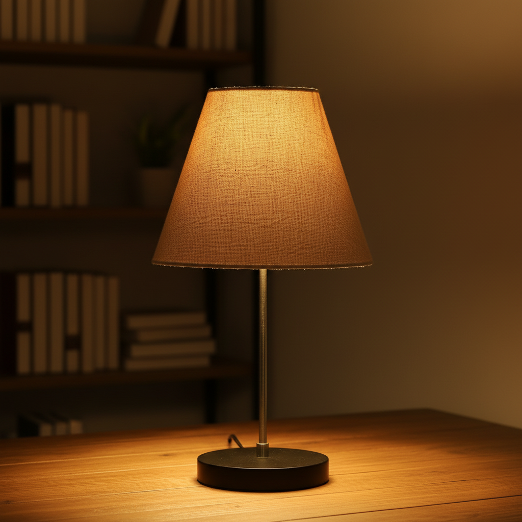 Minimalist Desk Lamp with Black Round Base – Soft Warm Lighting for Living Room & Study, Pack Of 1(Beige)