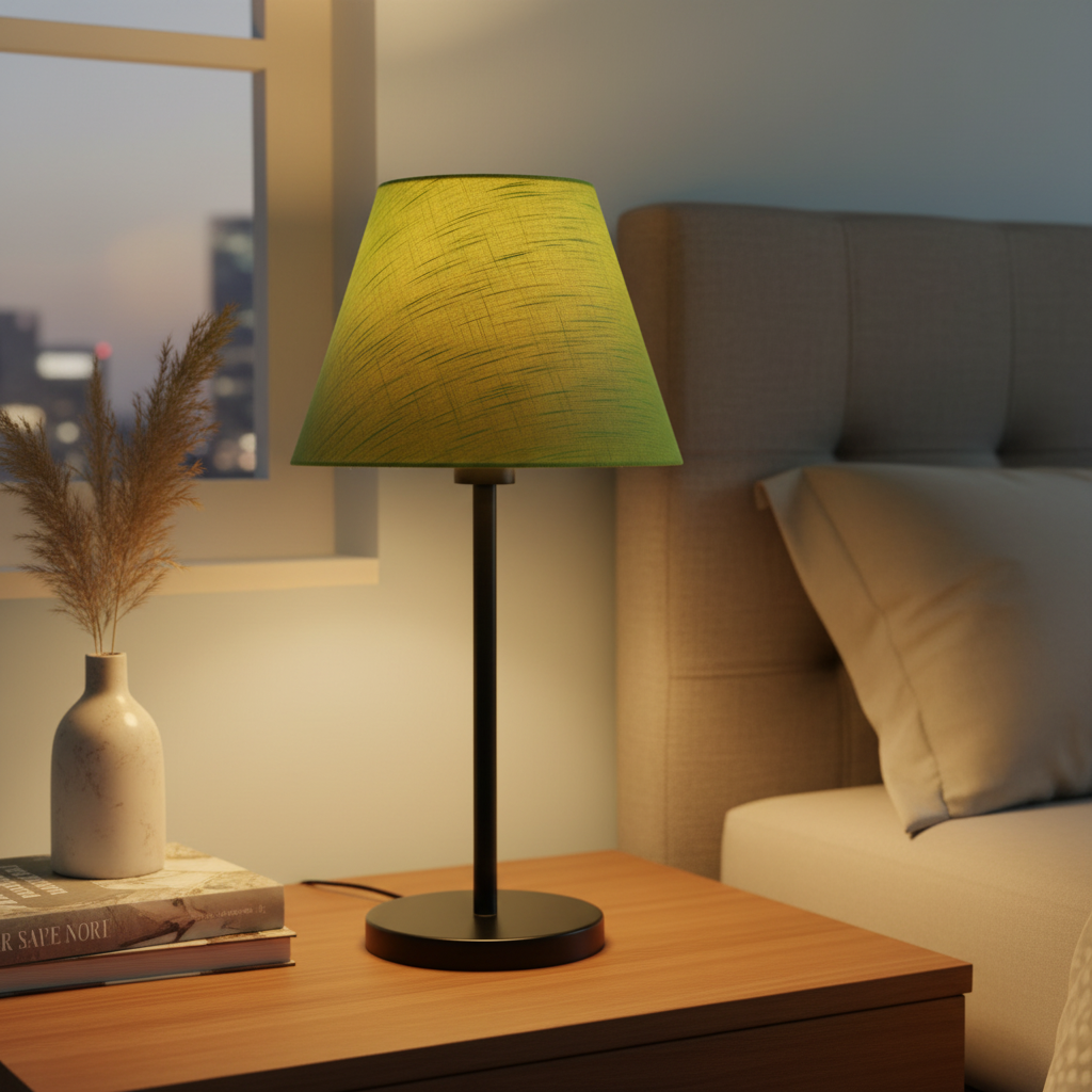Slim Contemporary Night Lamp – Fabric Shade Accent Light for Home & Office, Pack Of 1(Green Texture) - Image 3