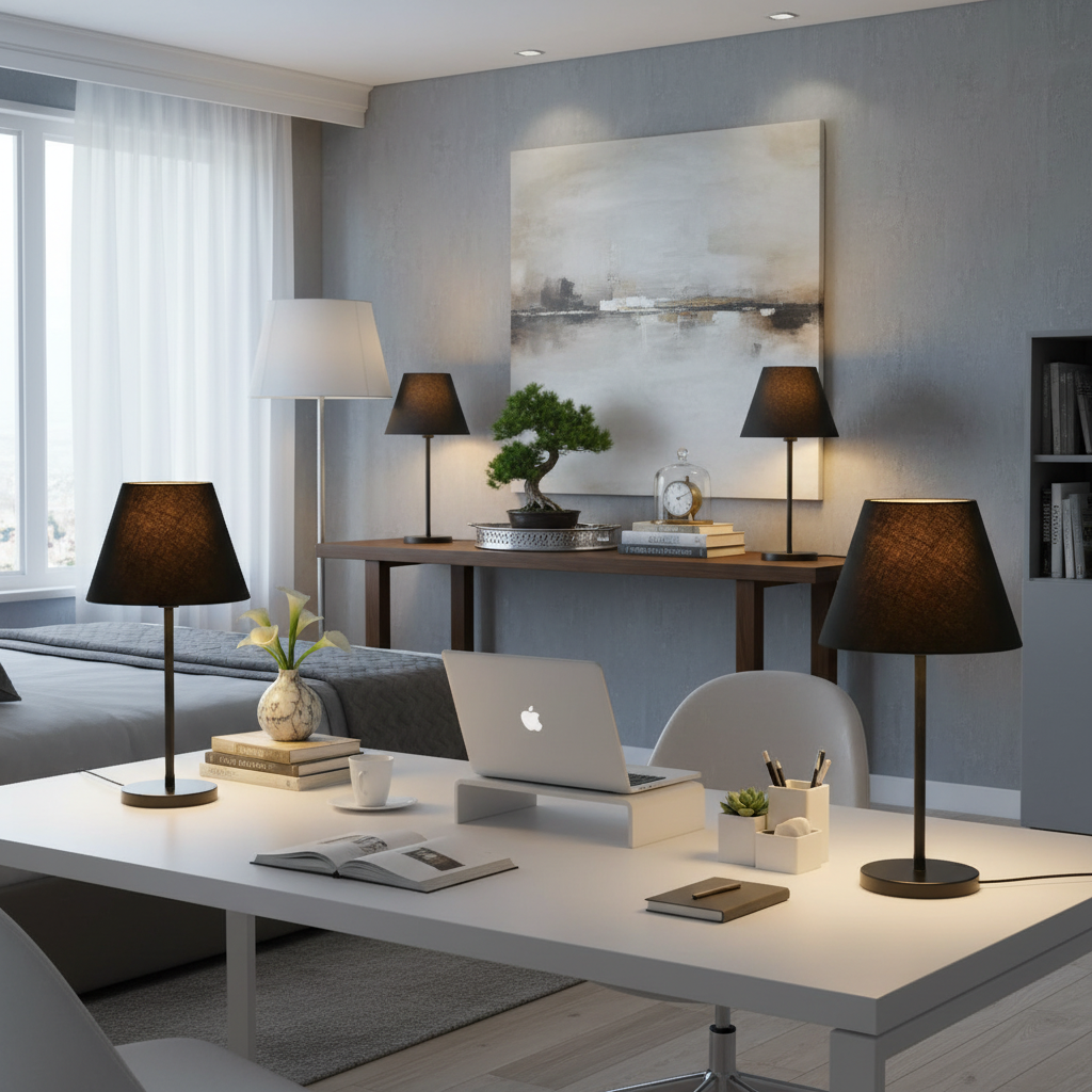 Slim Contemporary Night Lamp – Fabric Shade Accent Light for Home & Office, Pack Of 2(Black) - Image 5