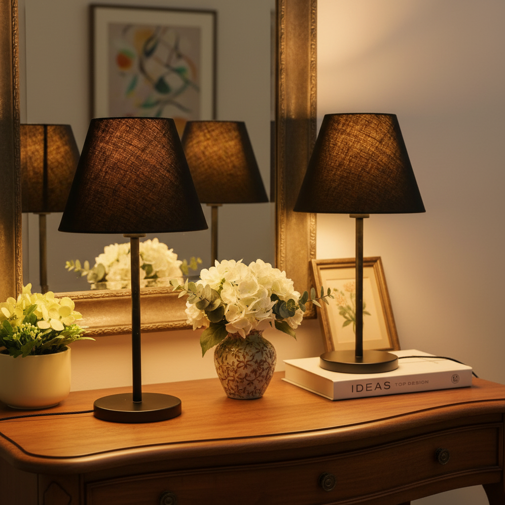 Slim Contemporary Night Lamp – Fabric Shade Accent Light for Home & Office, Pack Of 2(Black) - Image 3