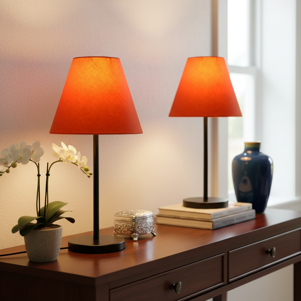 Slim Contemporary Night Lamp – Fabric Shade Accent Light for Home & Office, Pack Of 2(Orange)