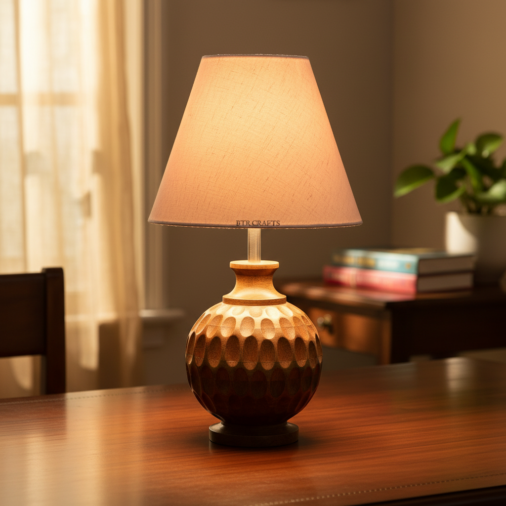 Artisan Carved Wood Table Lamp – Elegant Bedroom & Living Room Accent Light, Pack Of 1(Flex)