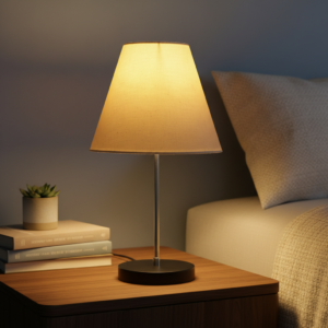 Minimalist Desk Lamp with Black Round Base – Soft Warm Lighting for Living Room & Study, Pack Of 1(White)