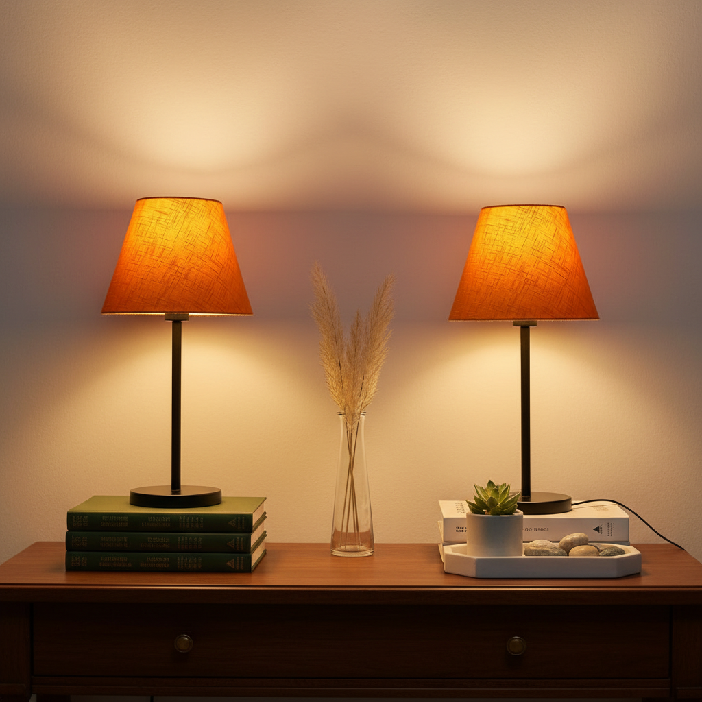 Slim Contemporary Night Lamp – Fabric Shade Accent Light for Home & Office, Pack Of 2(Orange Texture) - Image 8