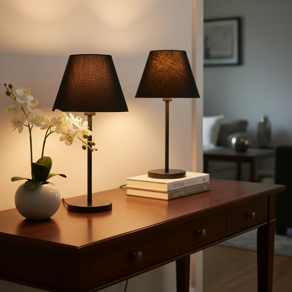 Slim Contemporary Night Lamp – Fabric Shade Accent Light for Home & Office, Pack Of 2(Black) - Image 9