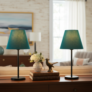 Slim Contemporary Night Lamp – Fabric Shade Accent Light for Home & Office, Pack Of 2(Teal)