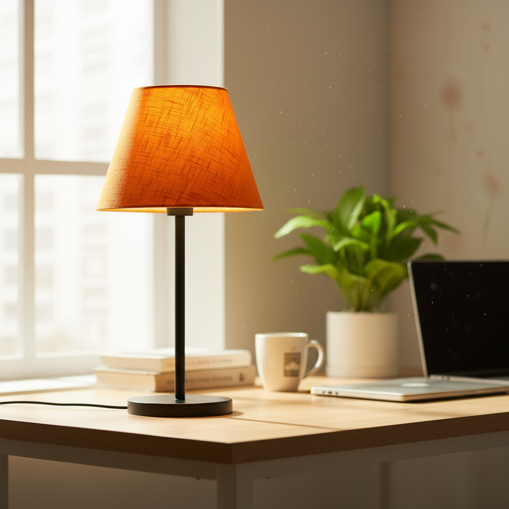 Slim Contemporary Night Lamp – Fabric Shade Accent Light for Home & Office, Pack Of 1(Orange Texture) - Image 8