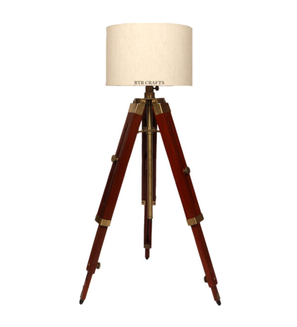 Teak Wood Tripod Table Lamp, Modern Design Standing Lamp For Bedroom, Dining And Living Room - Image 4