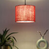 10 Inches Pendant/Hanging Ceiling Light Fixture, Red Jute Drum Shade, for Bedroom, Kitchen, Living Room, Dining Table, Lobby, Kitchen, Silver/Black Canopy