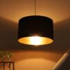 12 Inches Pendant/Hanging Ceiling Light Fixture, Inner Gold Drum Shade, for Bedroom, Kitchen, Living Room, Dining Table, Lobby, Kitchen, Silver/Black Canopy