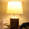 Coffee Brown Ribbed Circle Table Lamp, Side lamp for Bedroom, Dinning, Balcony, Office, Hotels & Home Decoration(TAPPER CREAM)