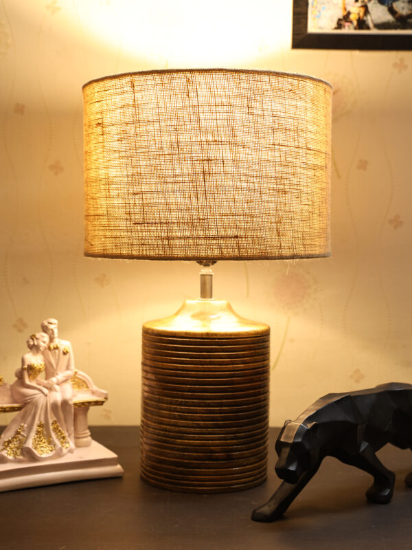 Coffee Brown Ribbed Circle Table Lamp, Side lamp for Bedroom, Dinning, Balcony, Office, Hotels & Home Decoration(NATURAL JUTE)