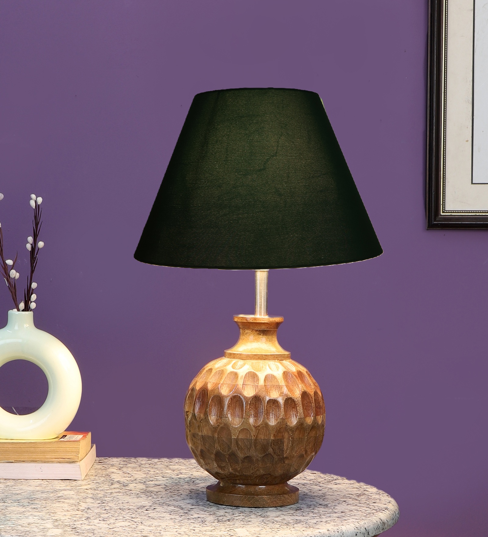 Natural Wood Matki Table Lamp Suitable For Bedroom Office And Living Room, Pack Of 1(Complete Set)