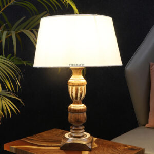 Rustic Wooden Table Lamp Suitable For Bedroom Office And Living Room, Pack Of 1(Complete Set)