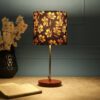BTR CRAFTS Light Gold Rod & Brown Wooden Base Table Lamp (Golden Flower Shade)
