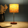 BTR CRAFTS Light Gold Rod & Brown Wooden Base Table Lamp (Mustered Junoon Shade)