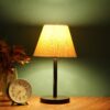 Black Base Black Rod Conical Table Lamp for Night Light, Bedroom, Decorative Living Room, Hall Lighting and Home Decor (Cream Texture)