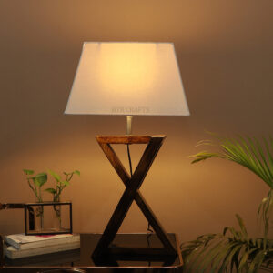 Natural Wood X-Cross Table Lamp Suitable For Bedroom Office And Living Room, Pack Of 1(Complete Set)