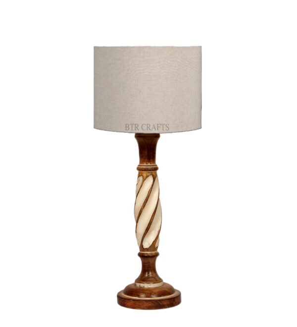 Twister Wooden Table Lamp, Side Table lamp for Bedroom, Night Table lamp Complete Set-(Beige) - Image 3