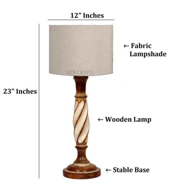 Twister Wooden Table Lamp, Side Table lamp for Bedroom, Night Table lamp Complete Set-(Beige) - Image 4