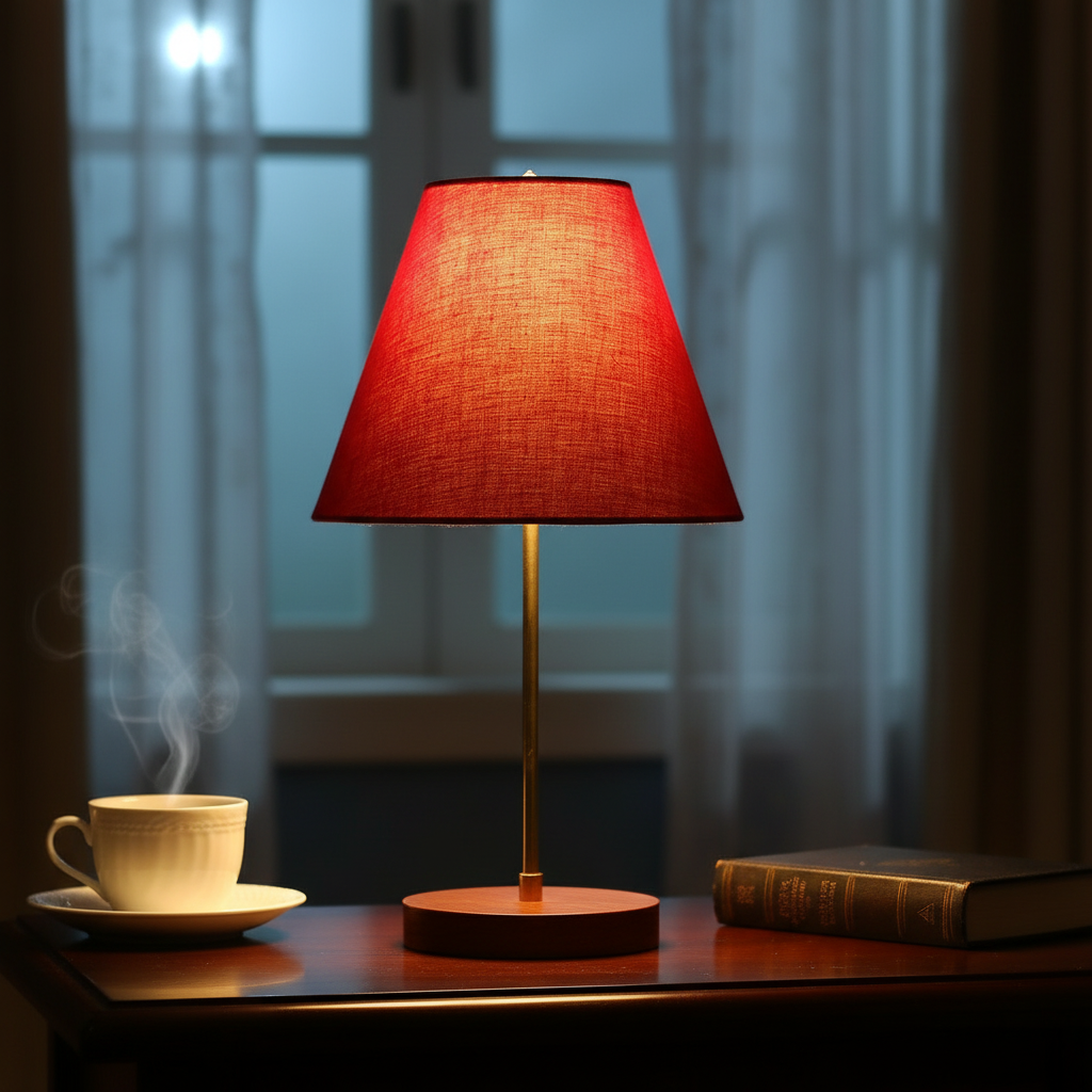 Decorative Brown Table Lamp with Conical Shade – Stylish Bedside & Reading Lamp for Home Décor(Red Texture)